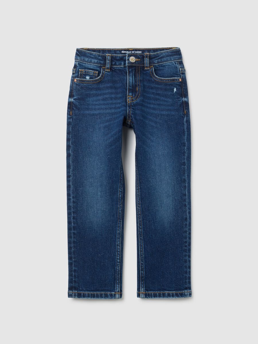 Jeans da bambino in denim blu elasticizzati_0