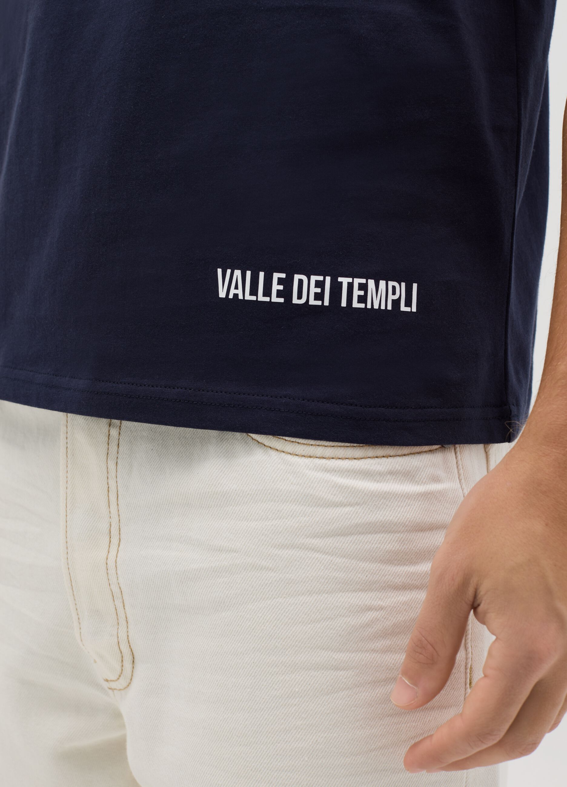 Cotton T-shirt with Valle dei Templi coordinates print