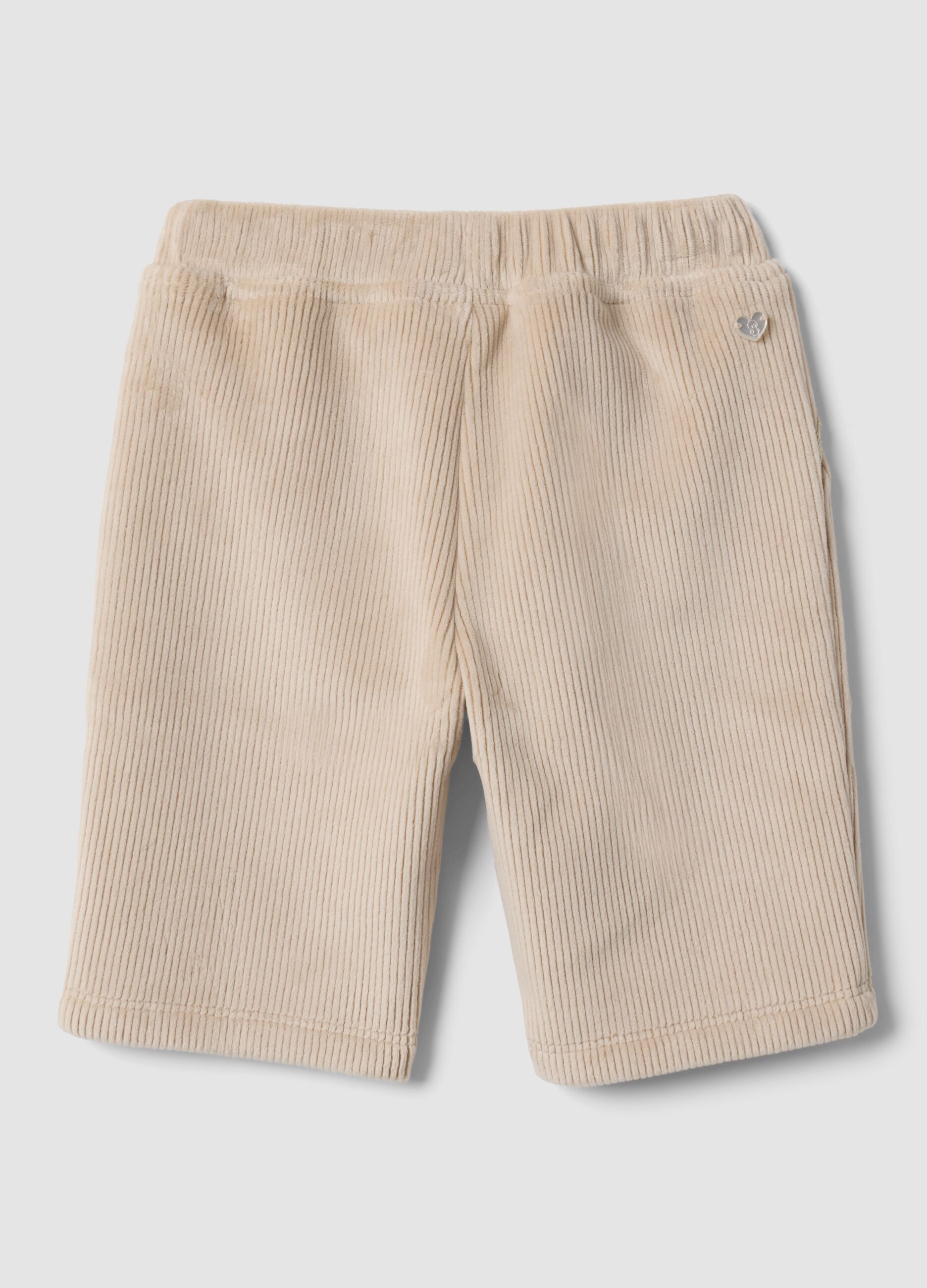 Pantaloni beige in tessuto elasticizzato a coste per neonata