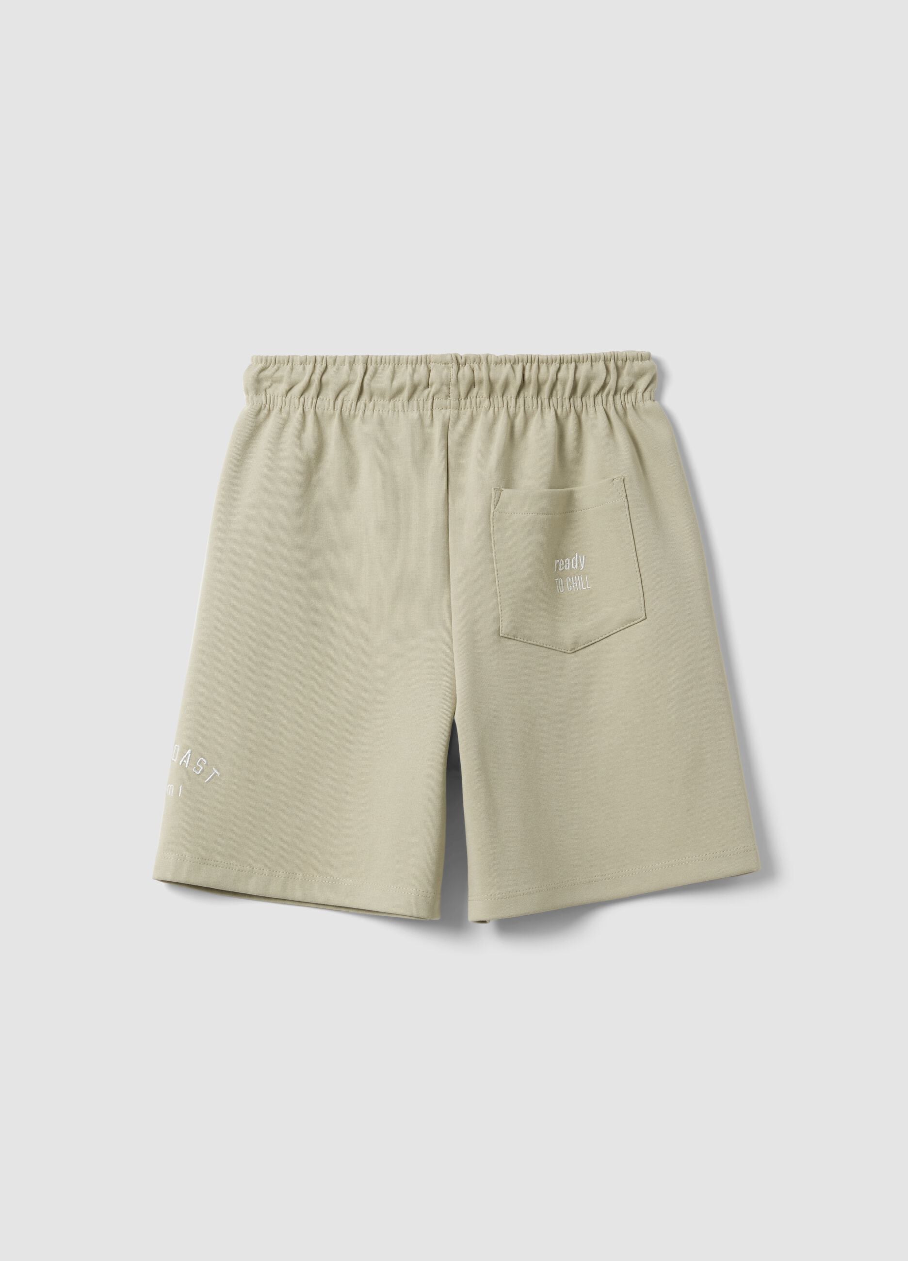 Beige cotton-blend shorts with elasticated waist