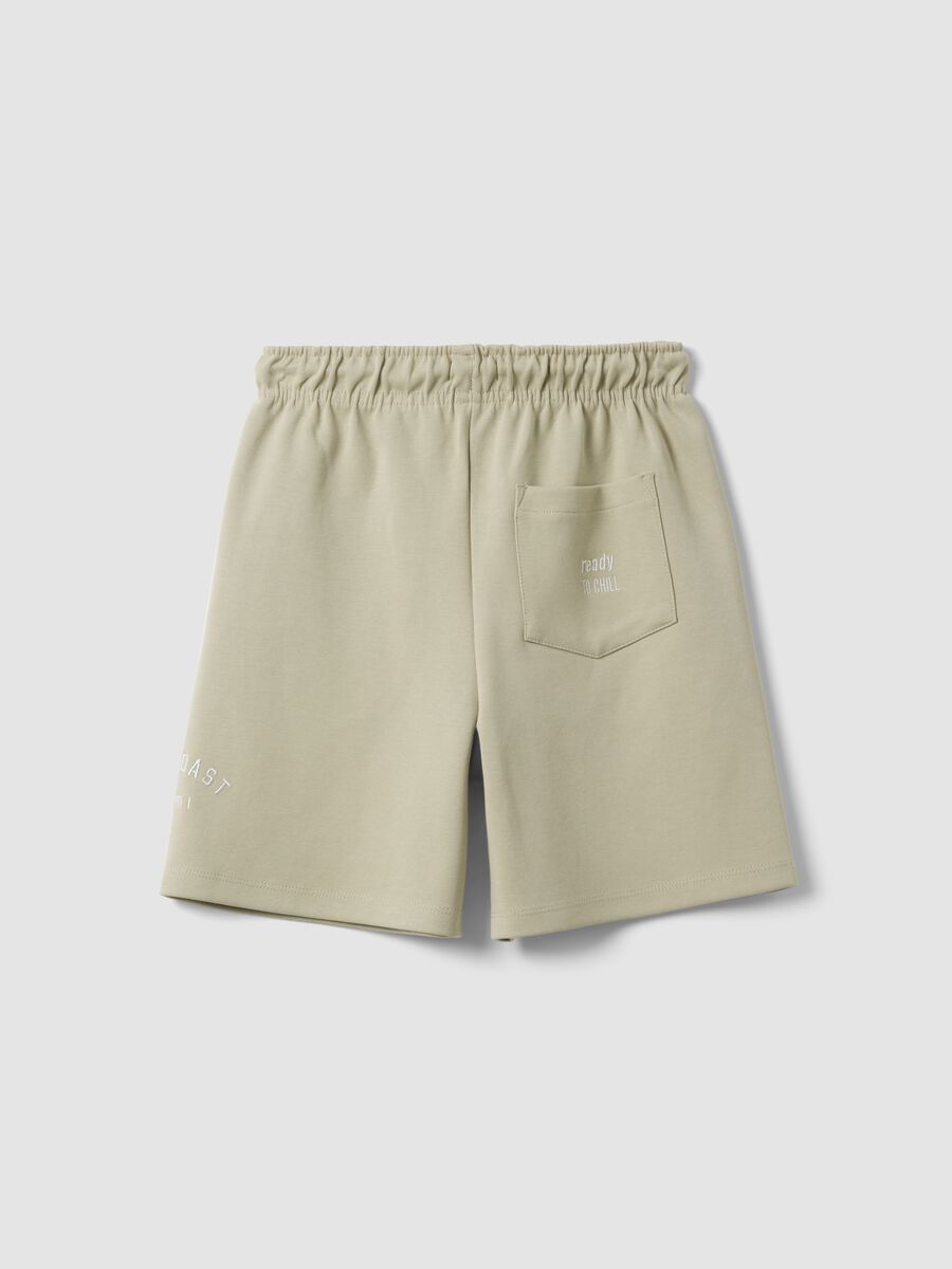Beige cotton-blend shorts with elasticated waist_1