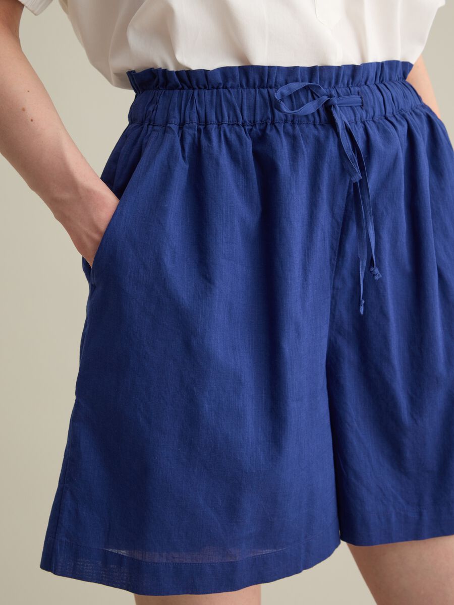 Women's blue pure cotton shorts with regular fit_2