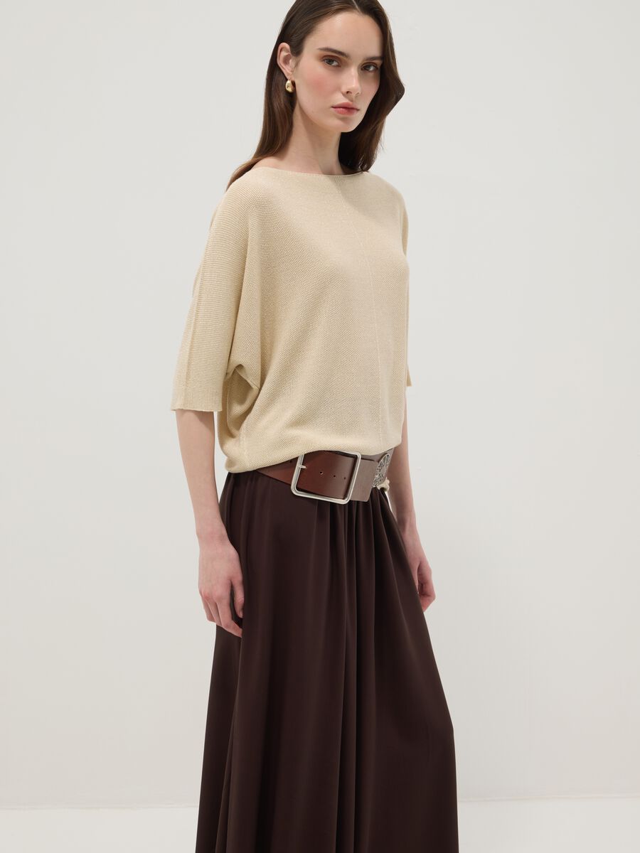 Wide brown pure viscose trousers with elasticated waist, regular fit_3
