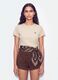 T-shirt crop beige in puro cotone a girocollo con stampa_1
