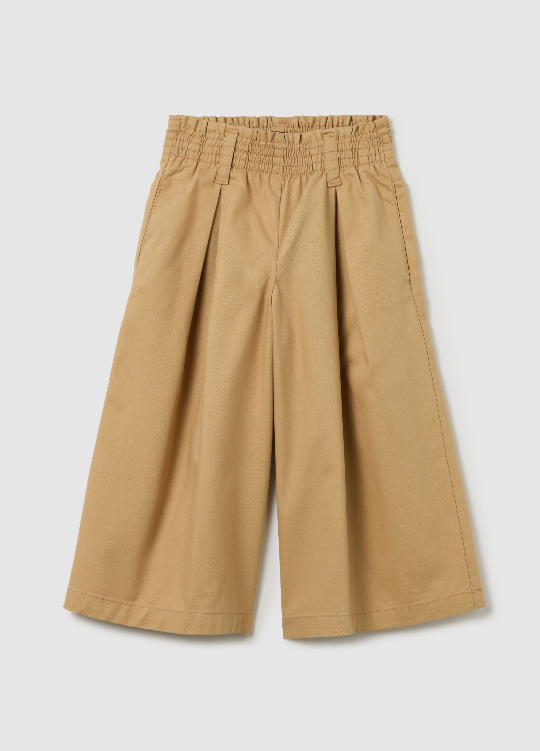 Girls' Beige Blend Wide-Leg Trousers