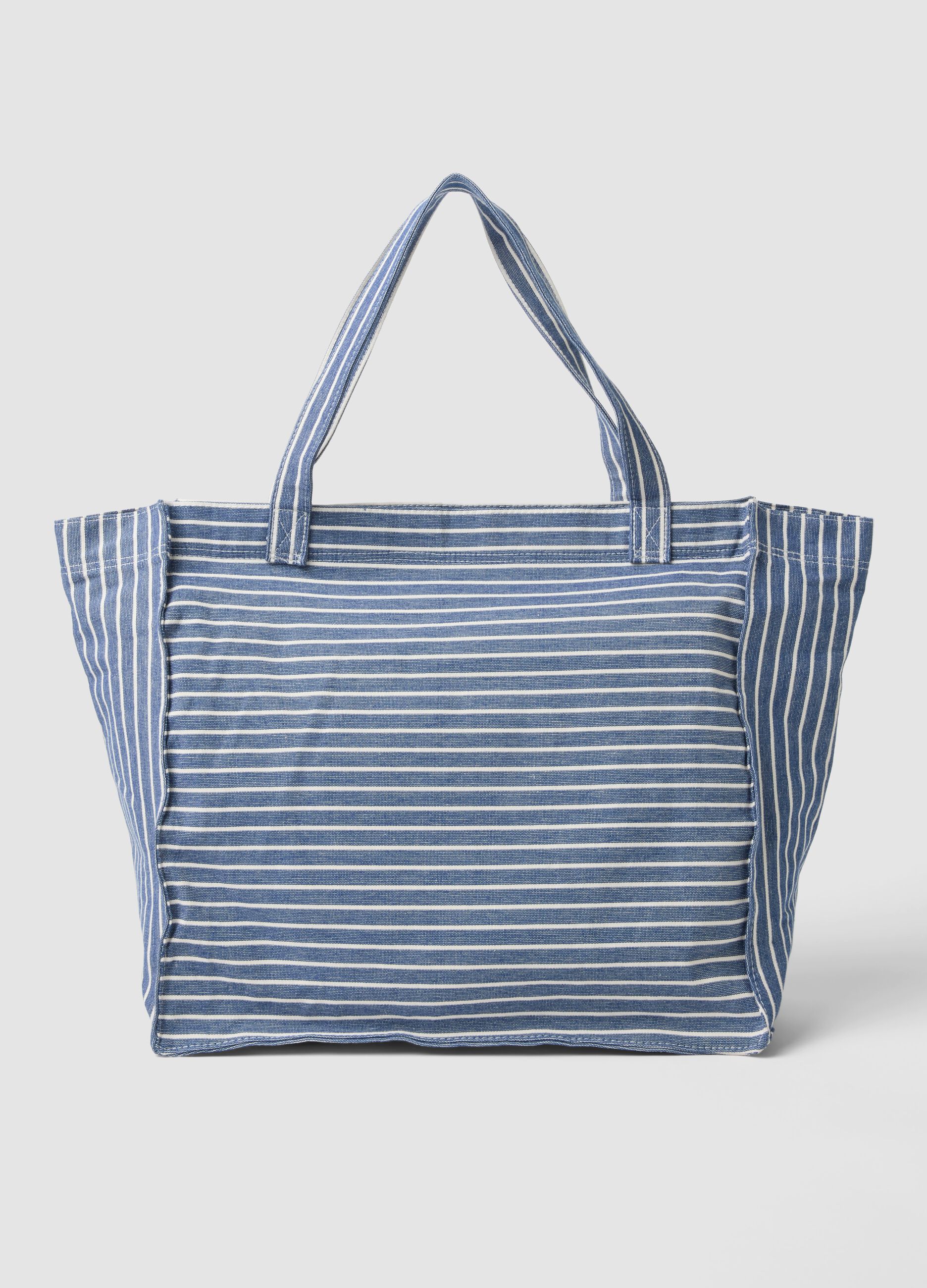 Blue striped pure cotton shopper bag