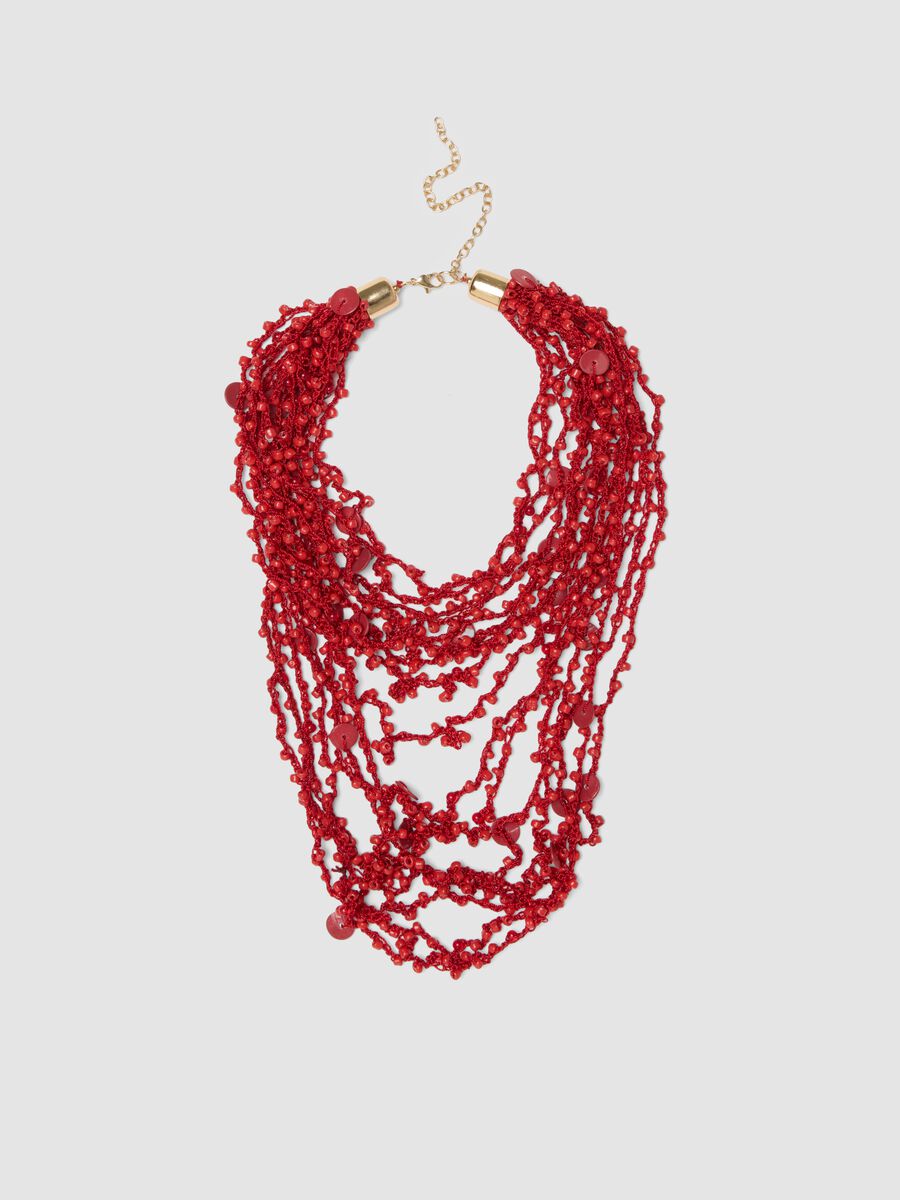 Collana rossa multistrato con chiusura regolabile_0