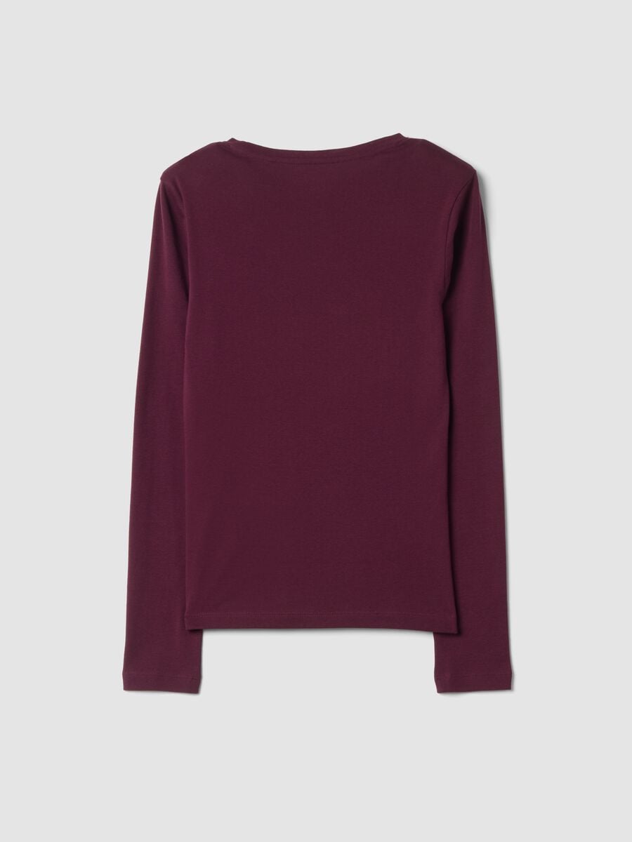 T-shirt viola girocollo in puro cotone con strass regular fit_2