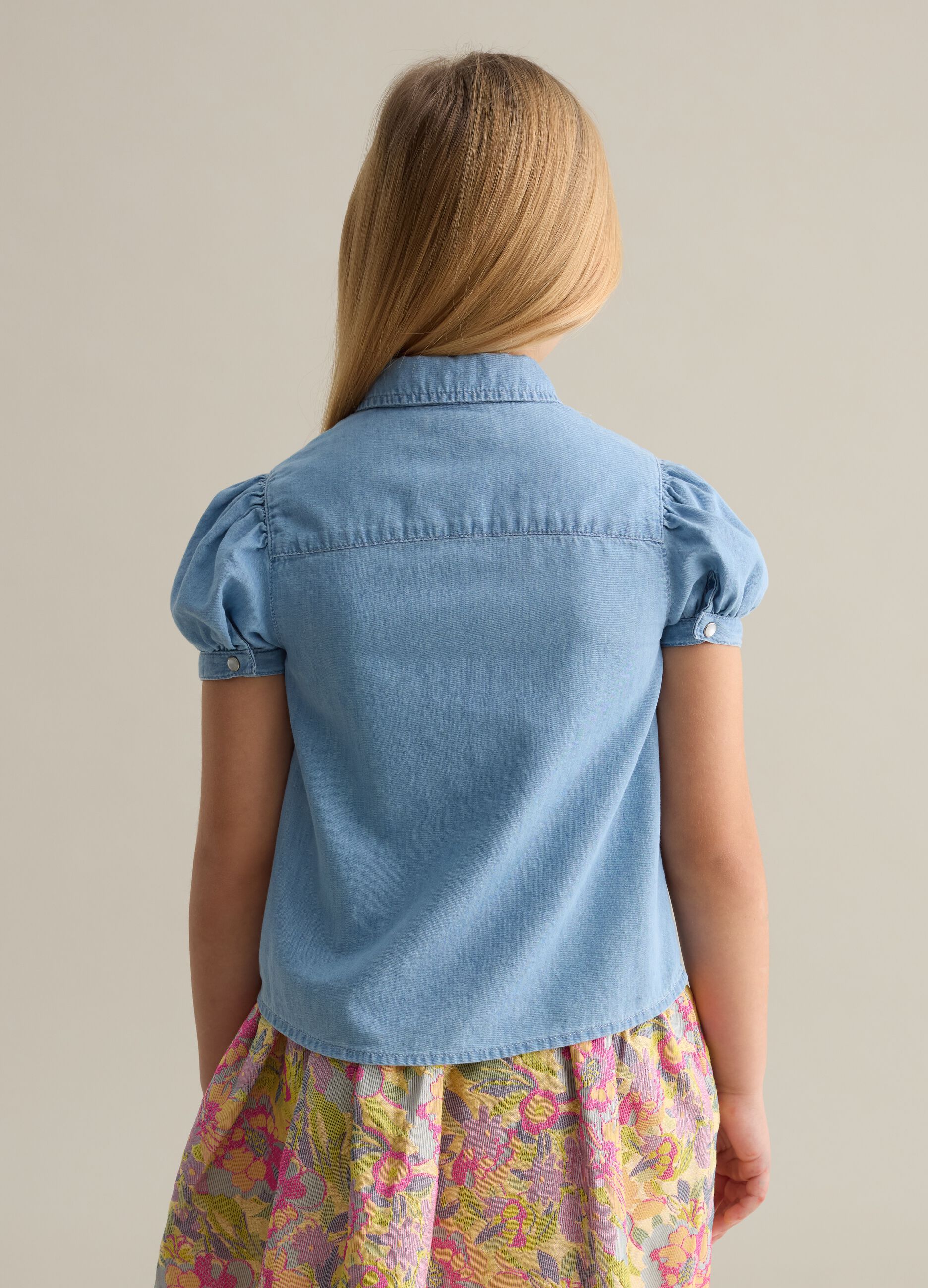 Denim shirt with diamanté logo