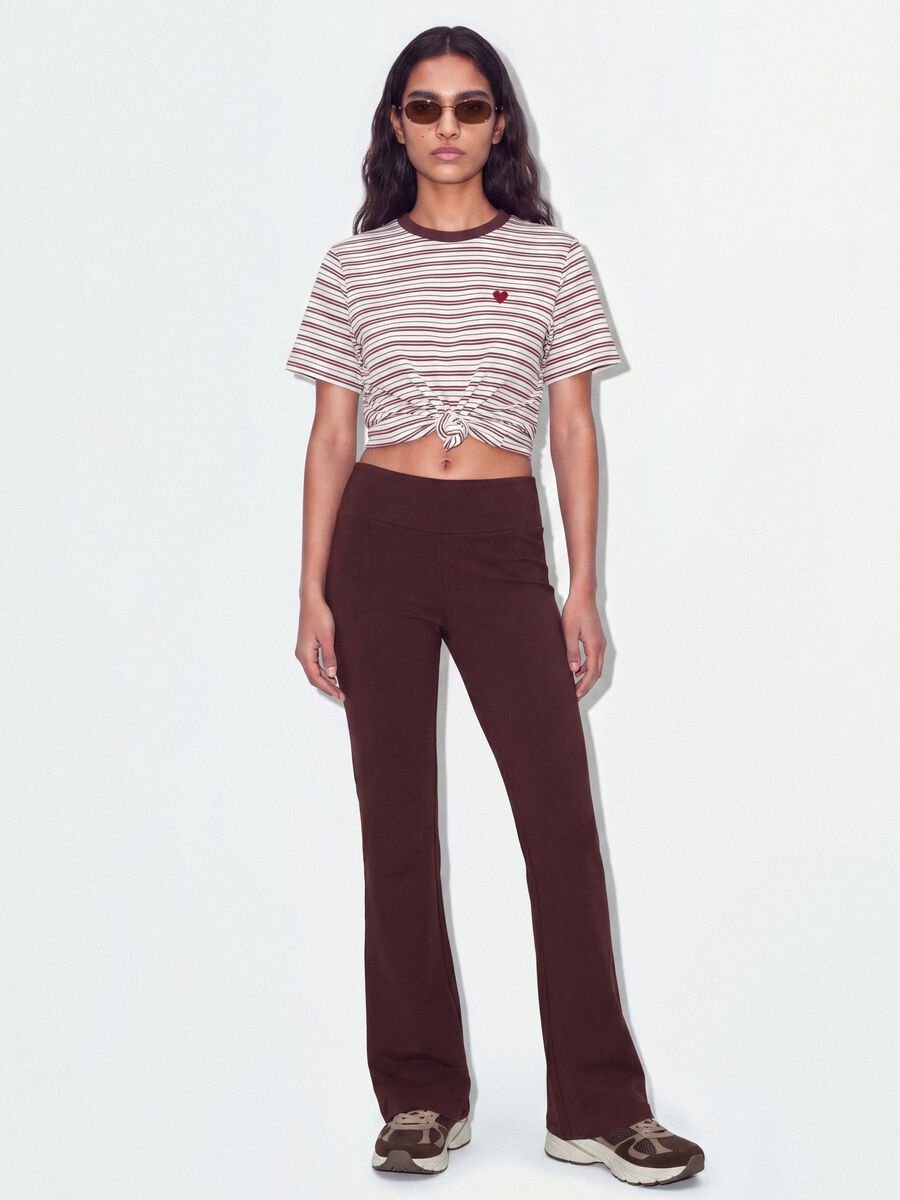 Brown Flared Stretch Cotton Trousers_0