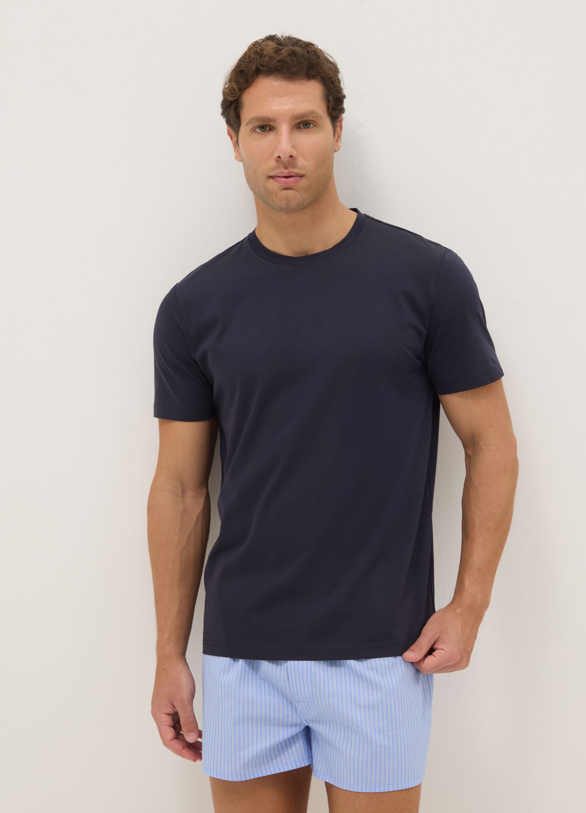 Blue pure cotton T-shirt regular fit