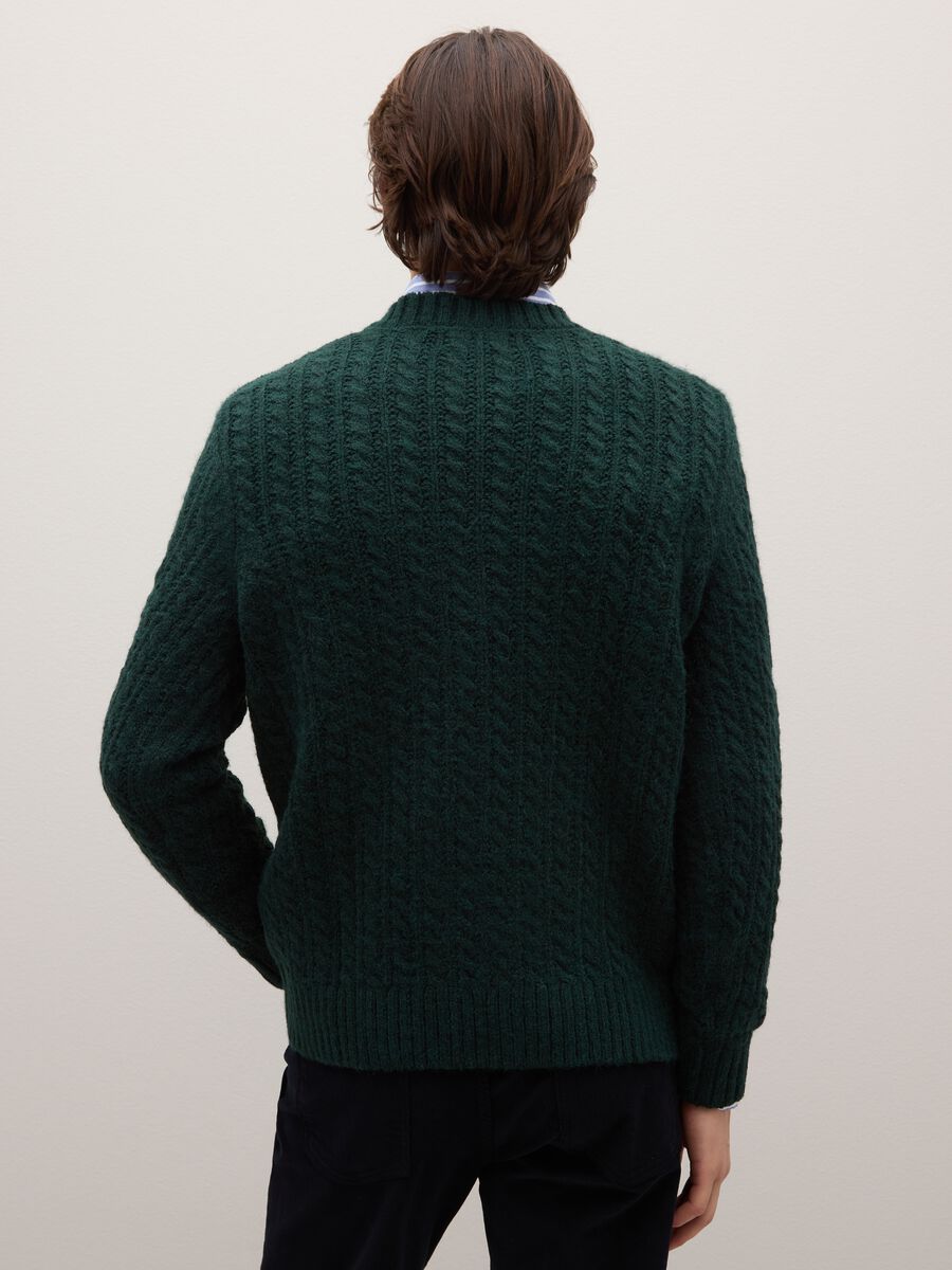 Green Crew Neck Sweater with Regular Fit Jacquard Pattern_3