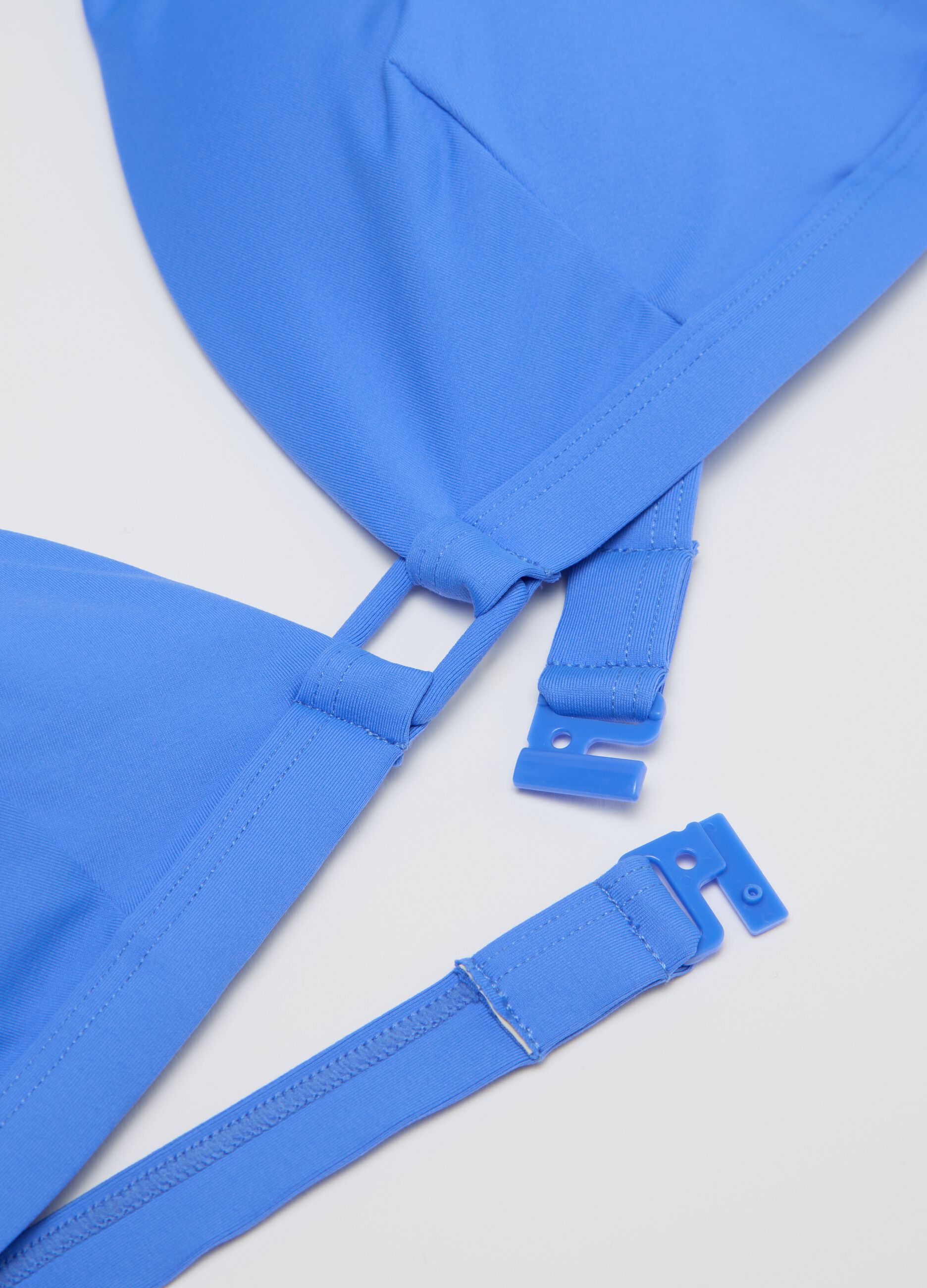 Women’s bikini top in light blue stretch fabric