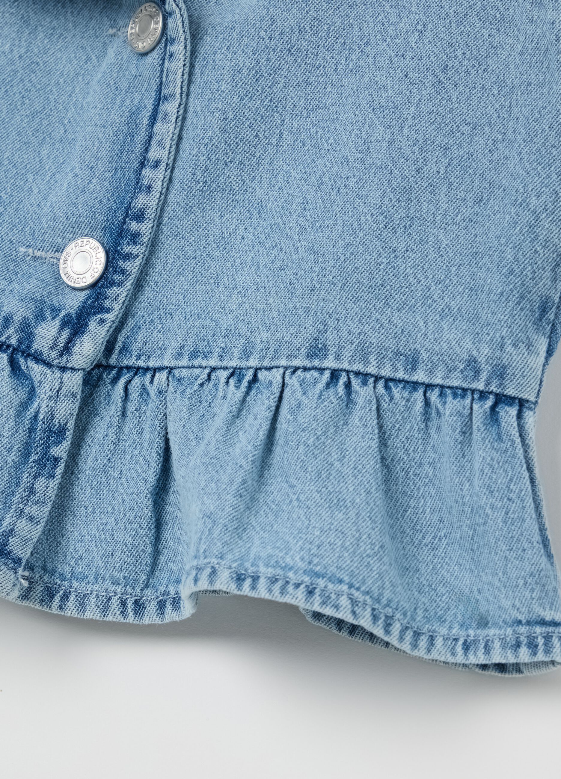 Blue chambray denim vest with flounce