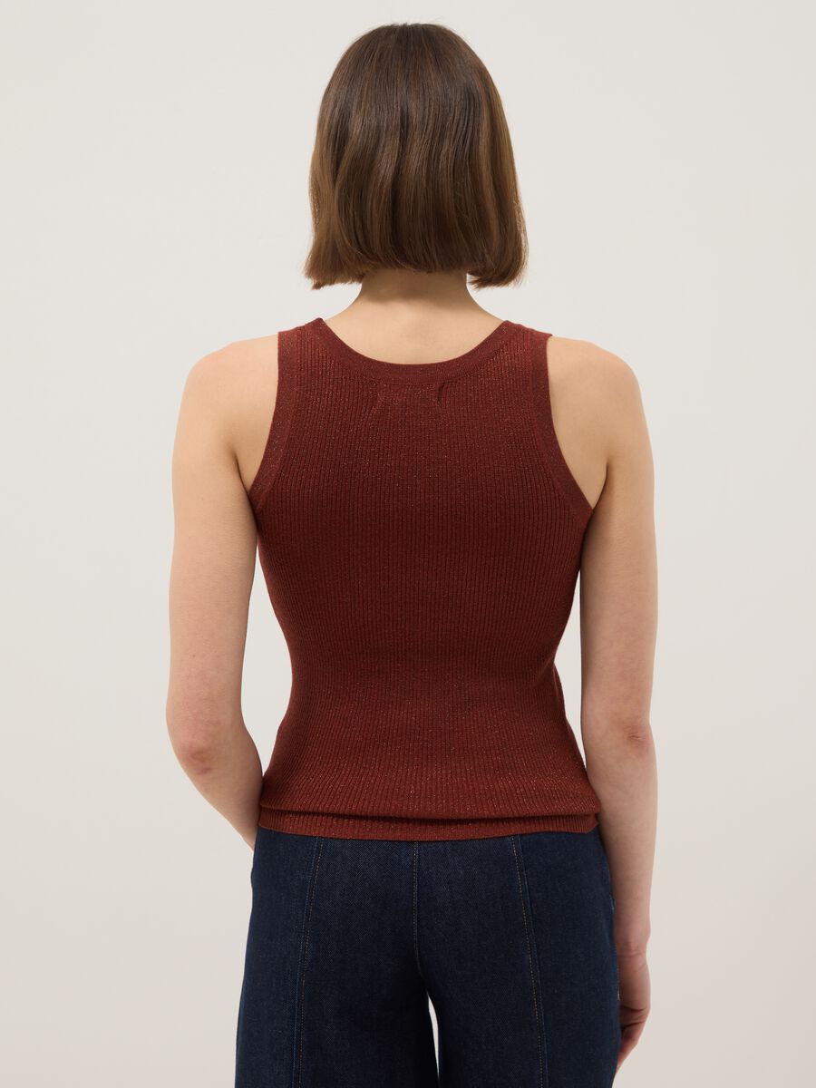 Brown viscose blend fitted tank top_2