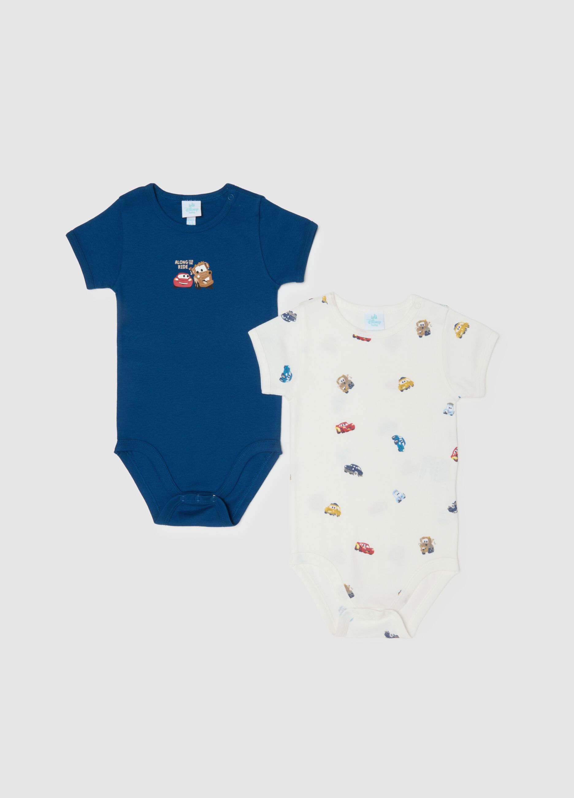 Multicolour pure cotton baby bodysuit twin-pack with Cars prints