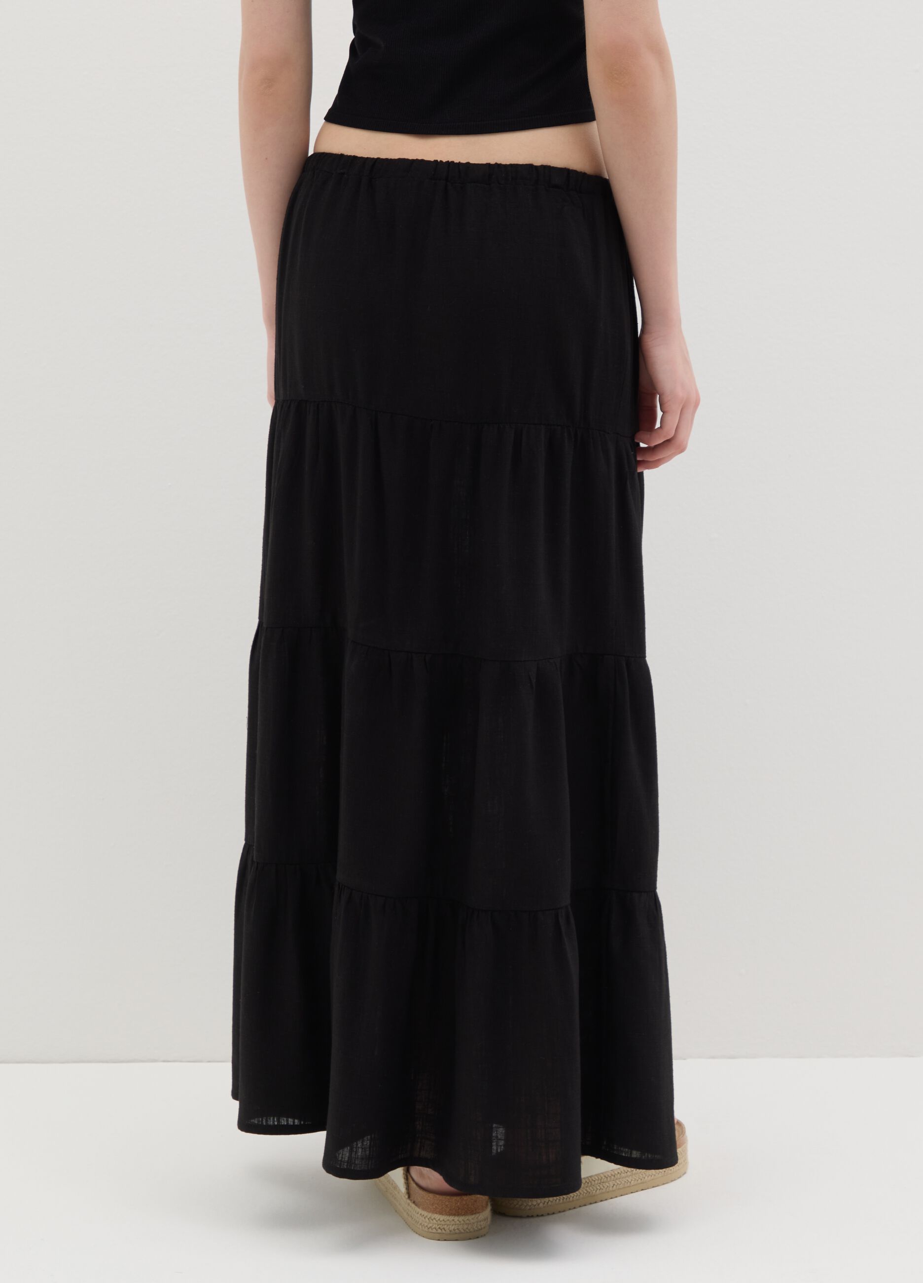 Women's black viscose blend long skirt