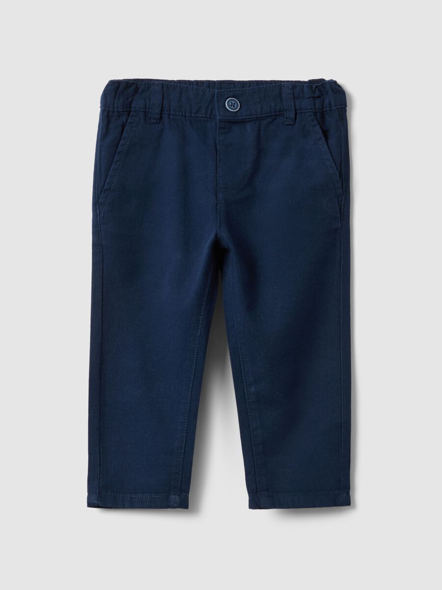Children's regular fit blue linen-cotton blend chinos_0