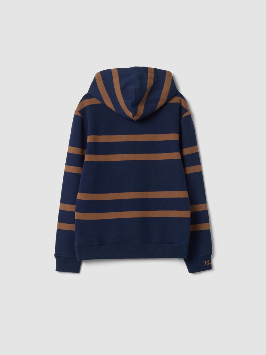 Navy and brown pure cotton fleece hoodie, relaxed fit_1