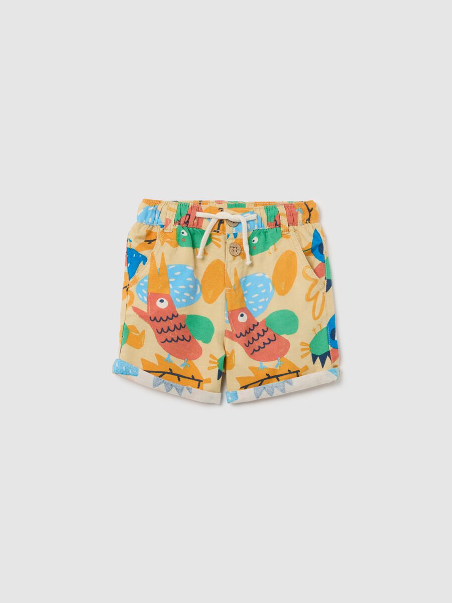 Multicoloured viscose and linen blend children's shorts regular fit with tropical print_0