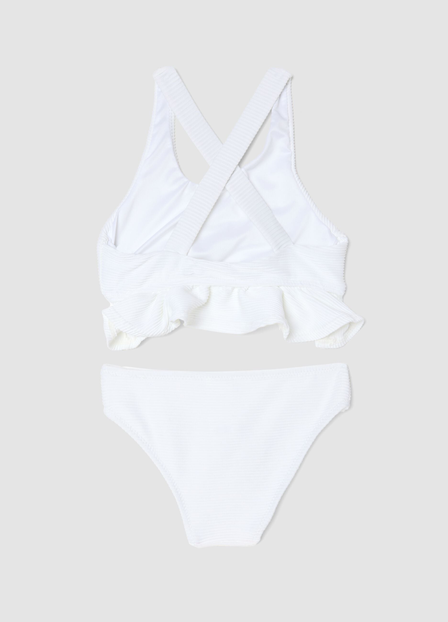 White stretch bikini with frill trim