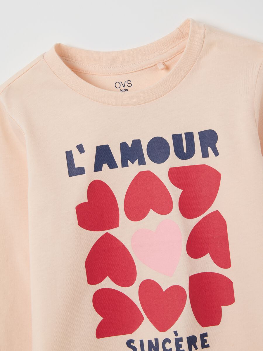 Girls' long beige cotton top - regular fit with print_2