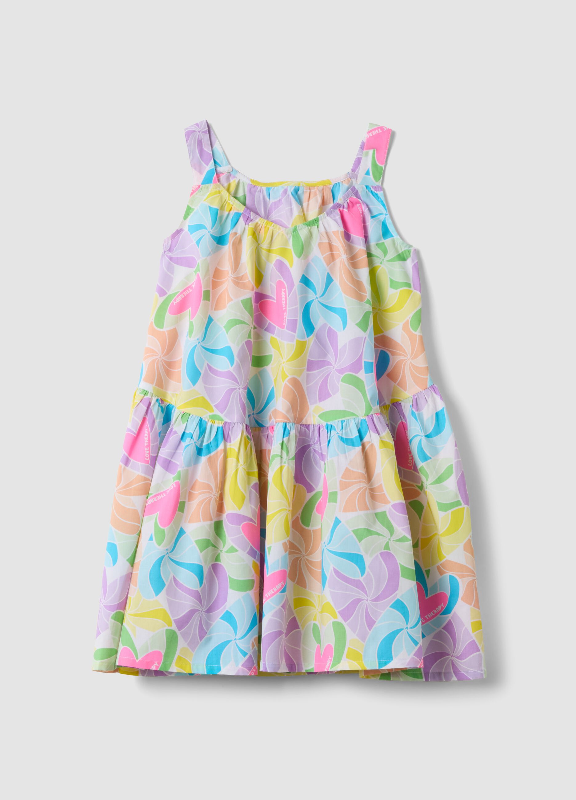 Multicoloured pure cotton heart-print dress