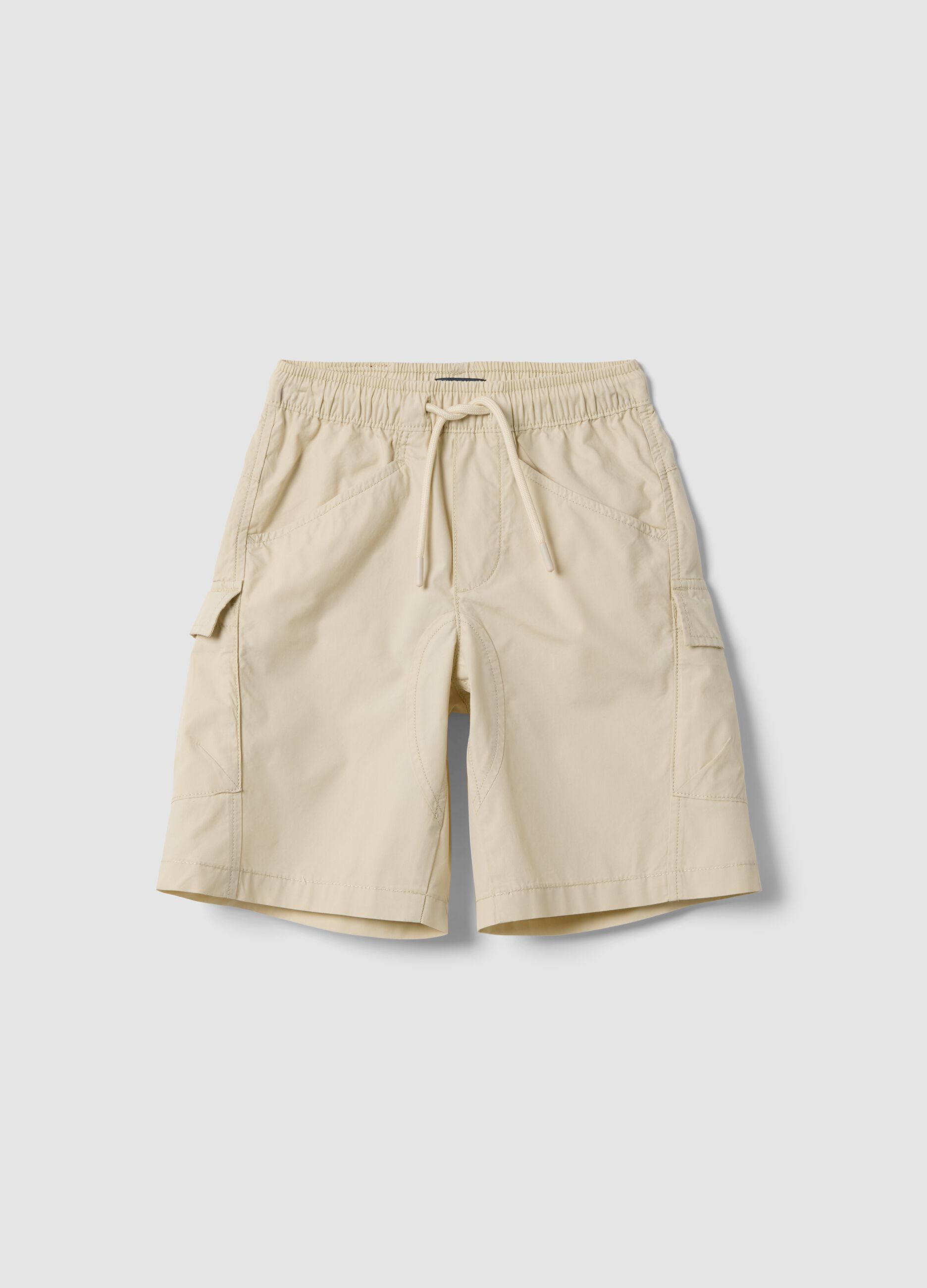 Beige pure cotton cargo shorts