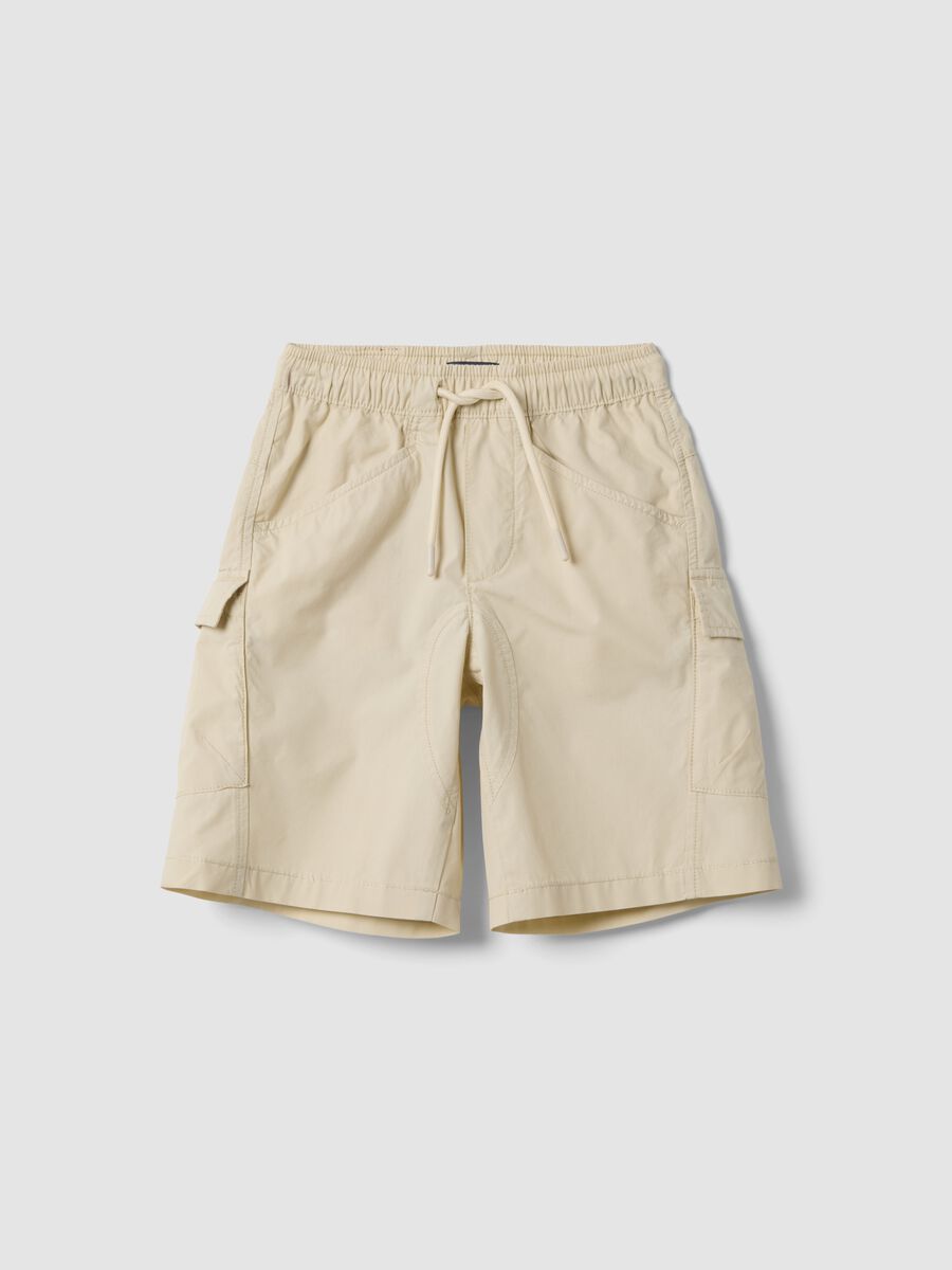 Beige pure cotton cargo shorts_0