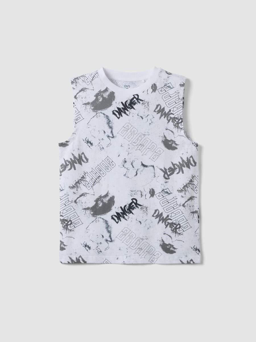 White pure cotton vest top with all-over print_3