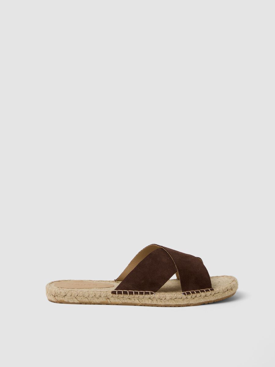 Brown genuine leather slides_0