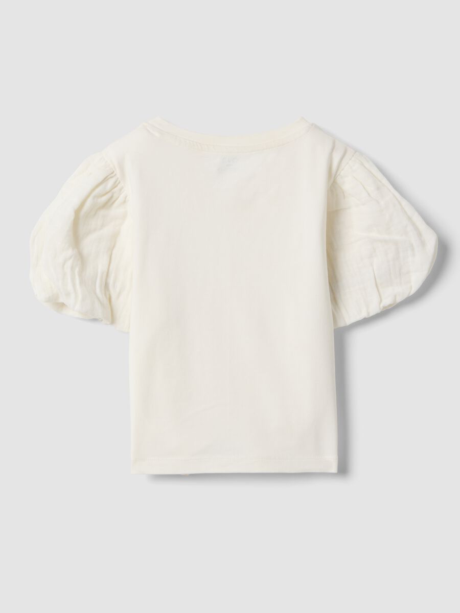 T-shirt in cotone elasticizzato bianca da bambina con design traforato_1