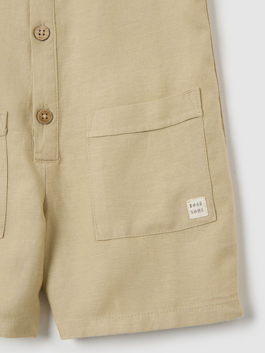 Beige linen blend regular fit baby romper_3