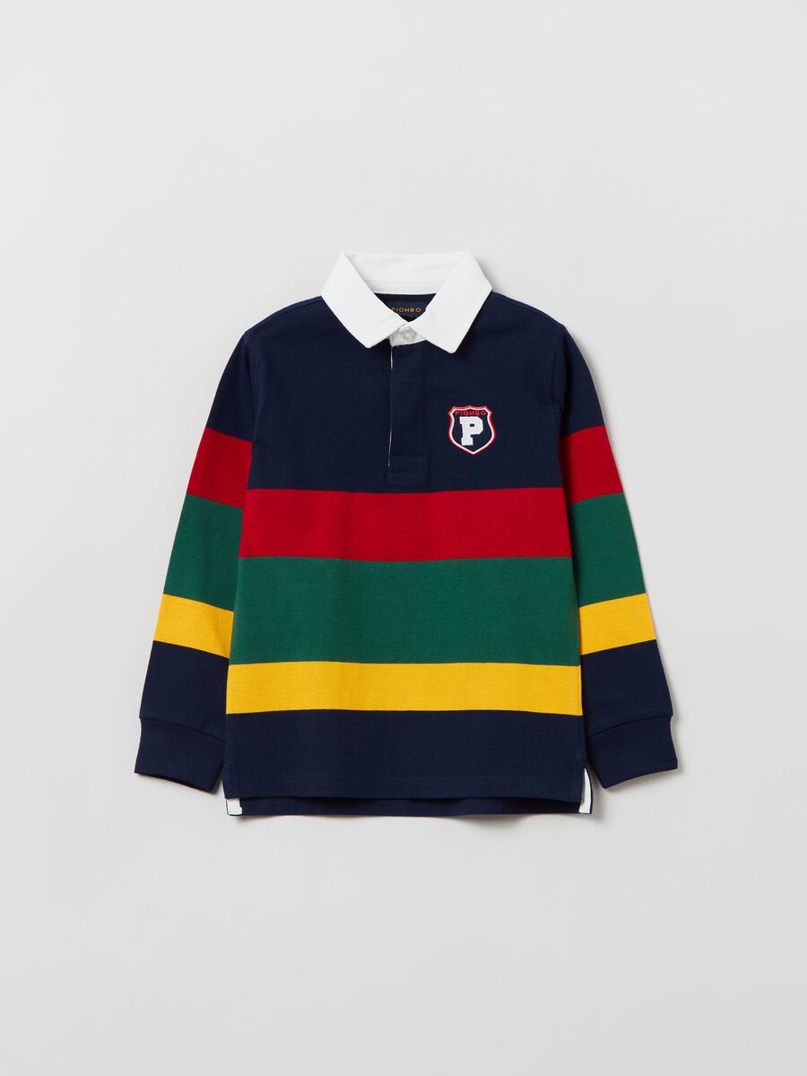 Polo in cotone a righe con patch lettering_3