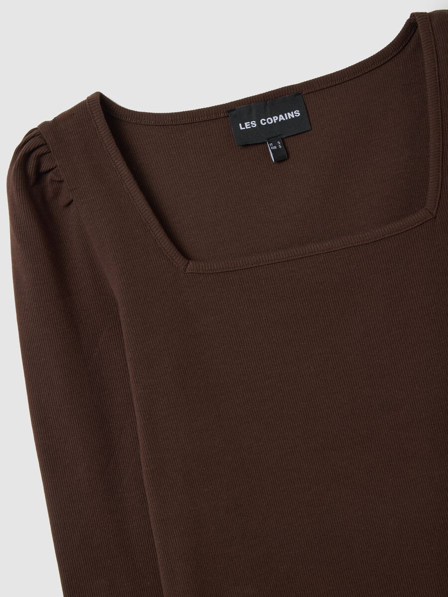 T-shirt marrone elasticizzata a maniche lunghe_5
