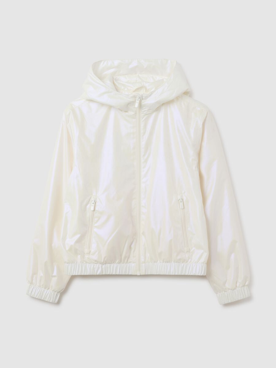 Girls' white regular fit jacket with hood_3