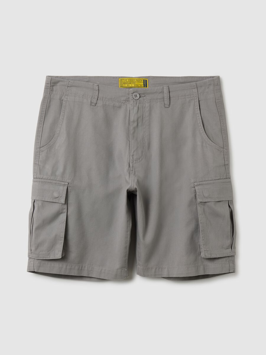Men's grey regular fit pure cotton Bermuda shorts_0