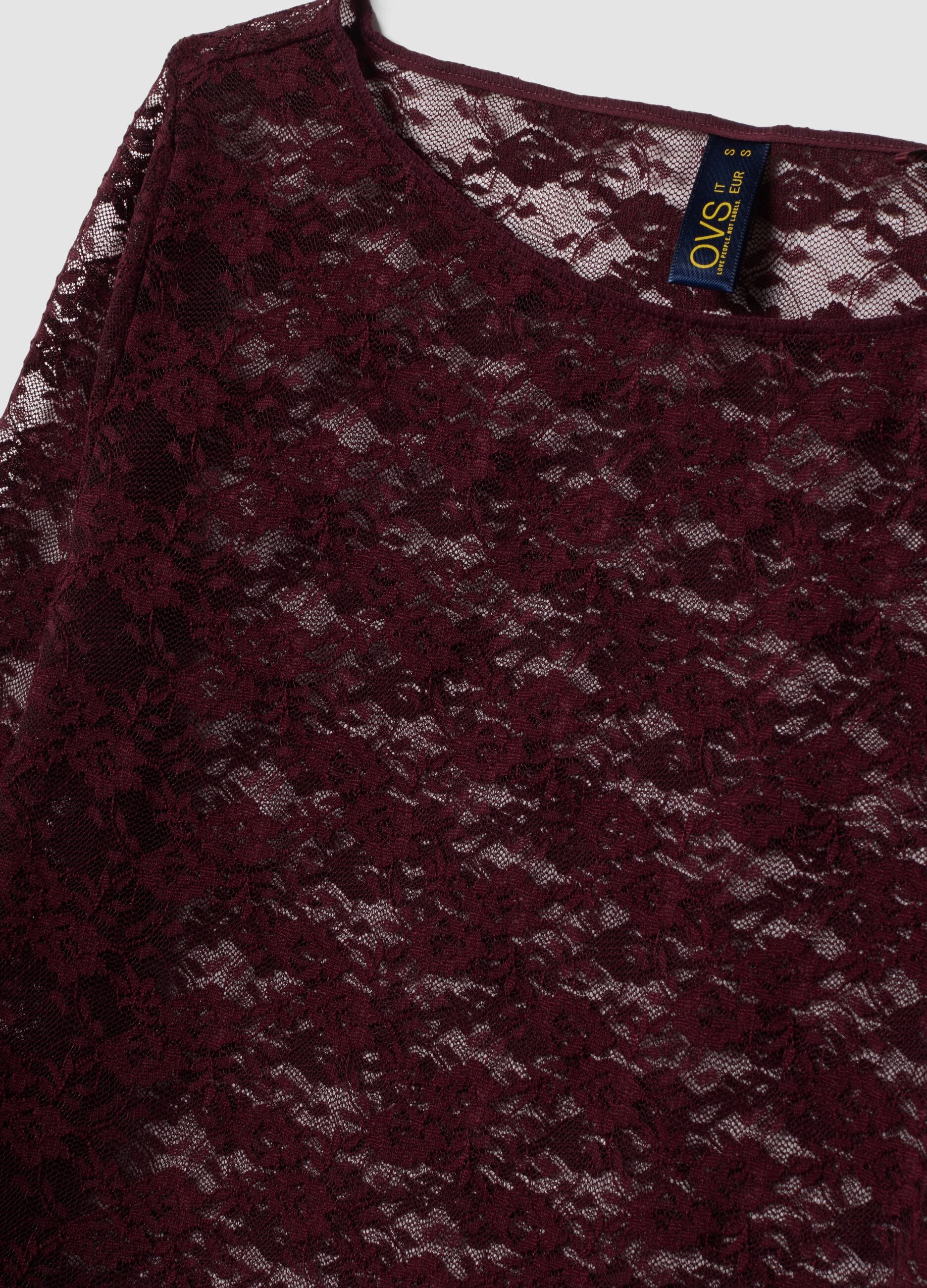 Maglia viola in tessuto elasticizzato con pizzo regular fit