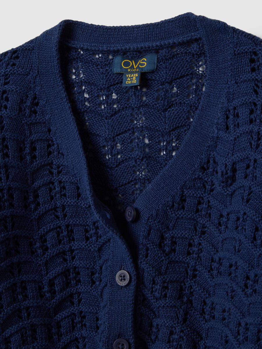 Cardigan in puro cotone blu da bambina regular fit con texture a maglia_2