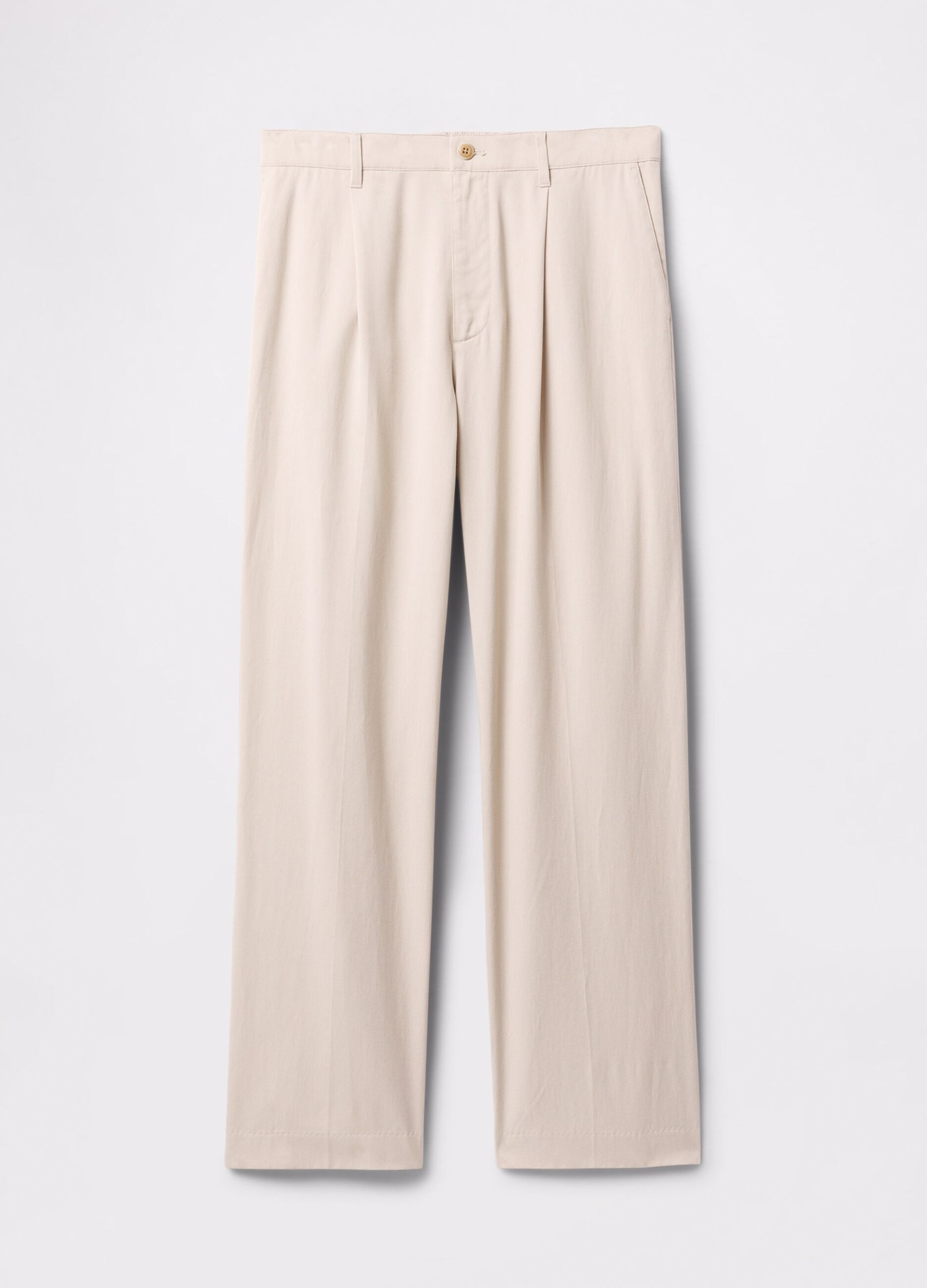 Beige wide-leg trousers in Lyocell and cotton