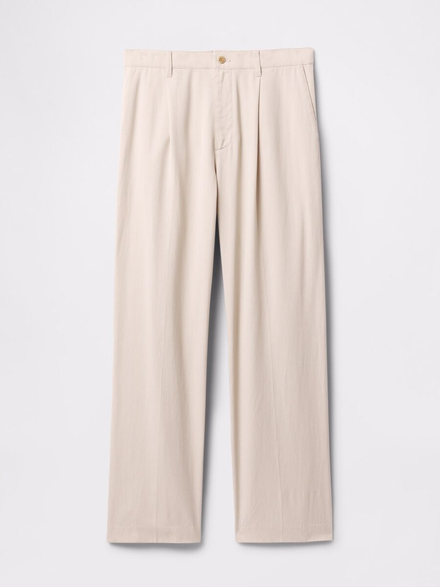 Beige wide-leg trousers in Lyocell and cotton_5