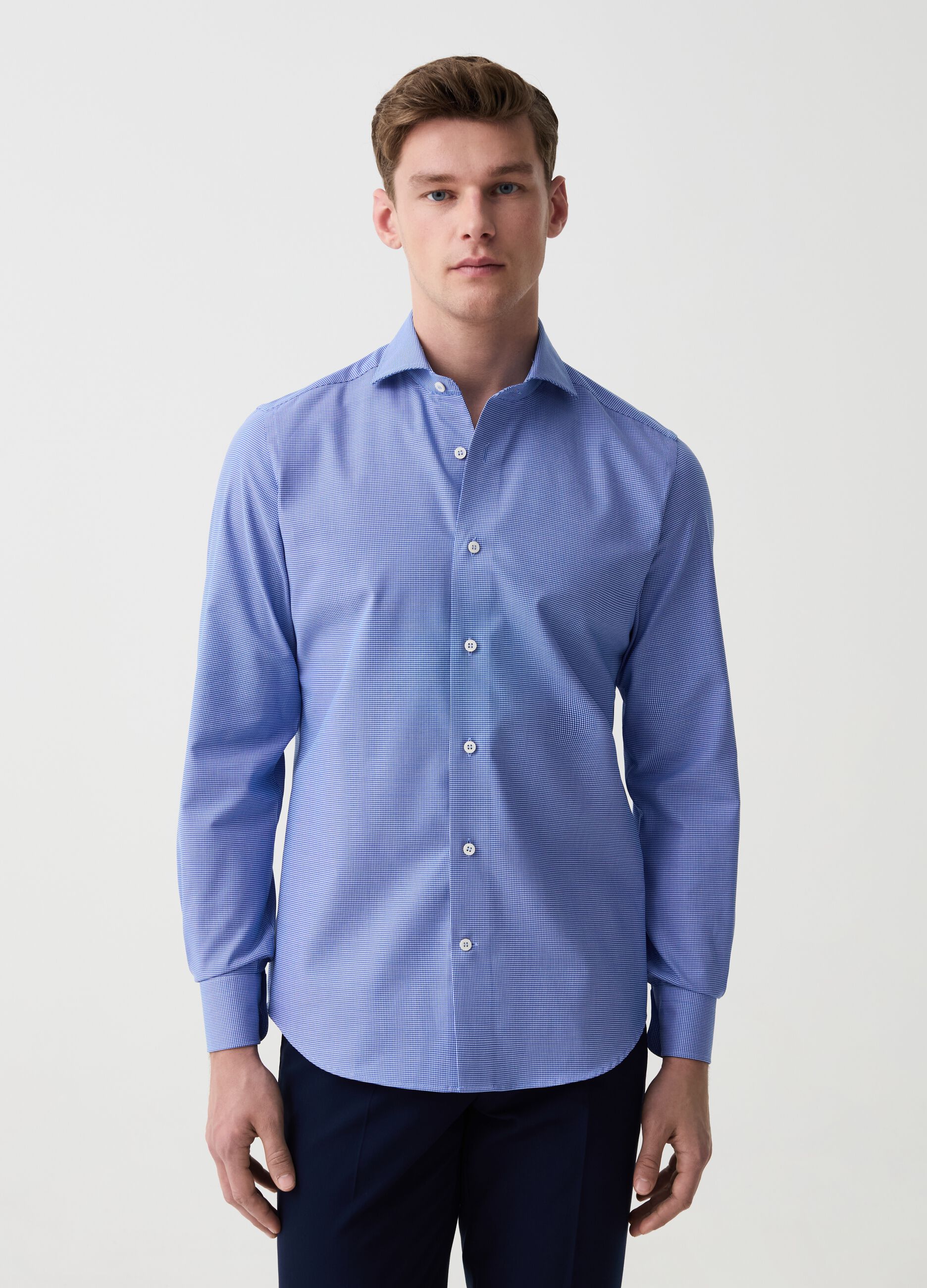 Camicia slim fit in cotone easy iron micro fantasia