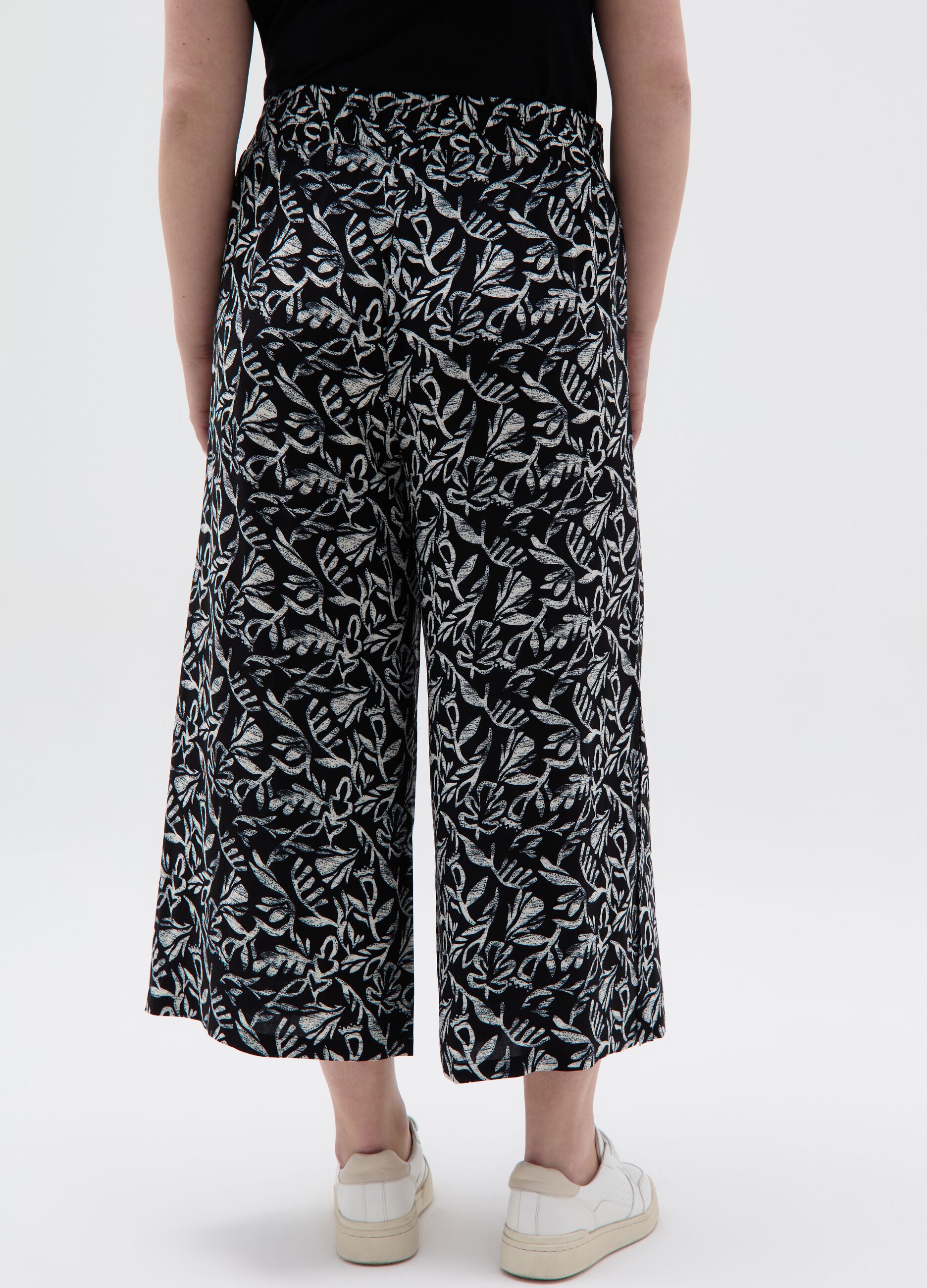 Pantalone wide leg crop con stampa Curvy