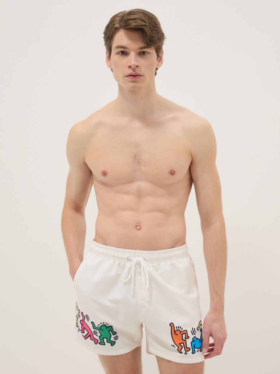White beach boxers with Keith Haring prints_0