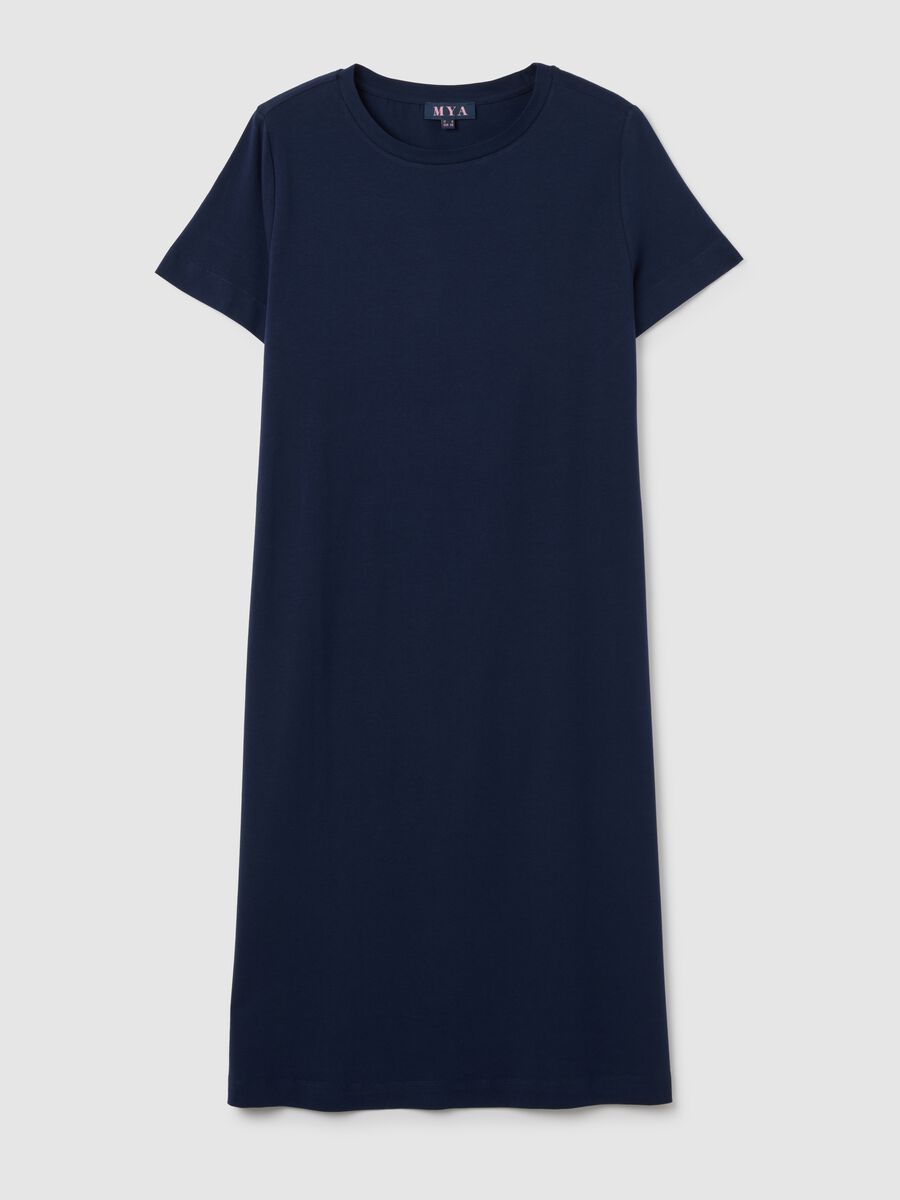 Women's long blue cotton dress, regular fit_0