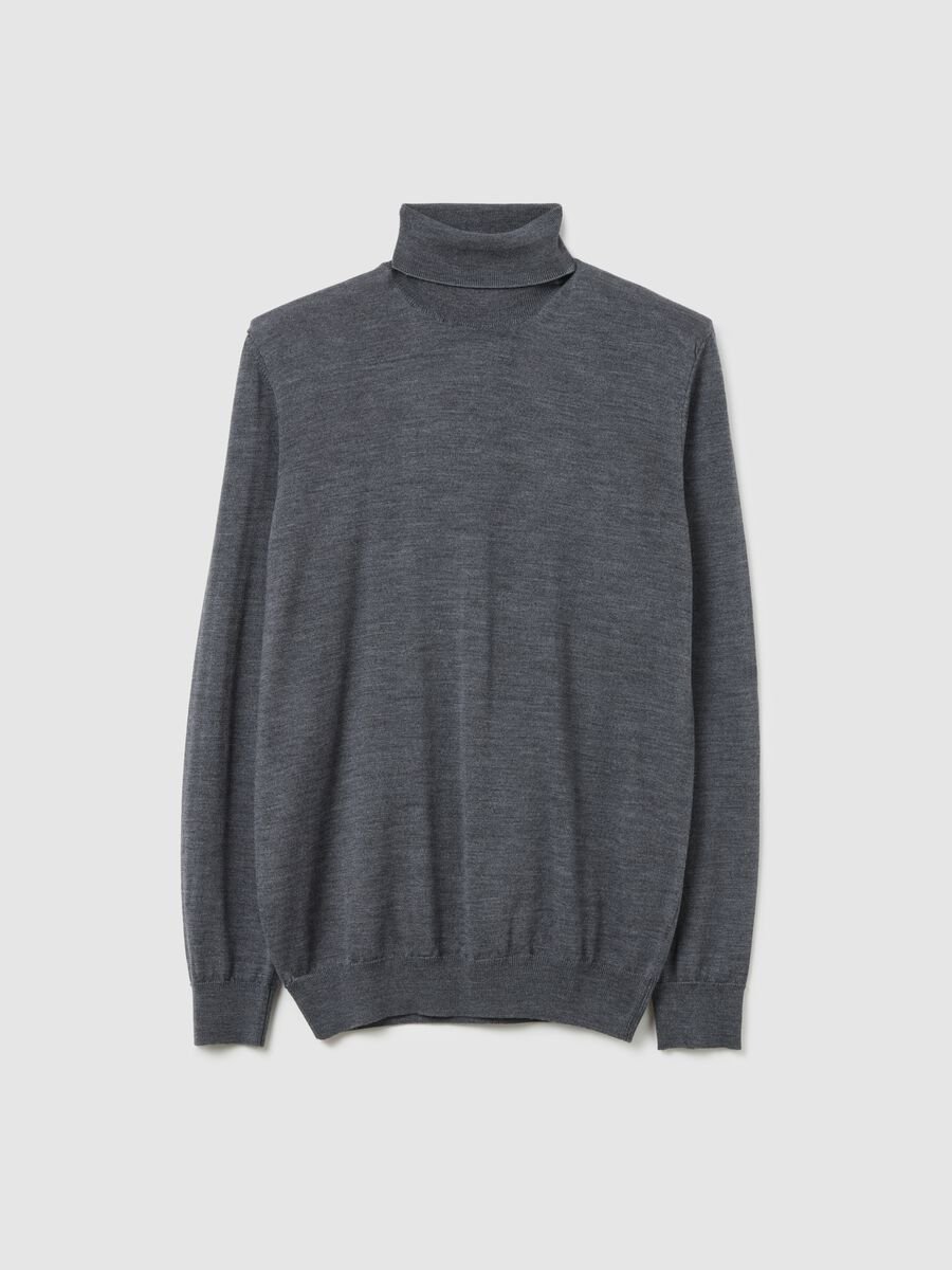 Grey high-neck sweater in pure merino wool regular fit_0