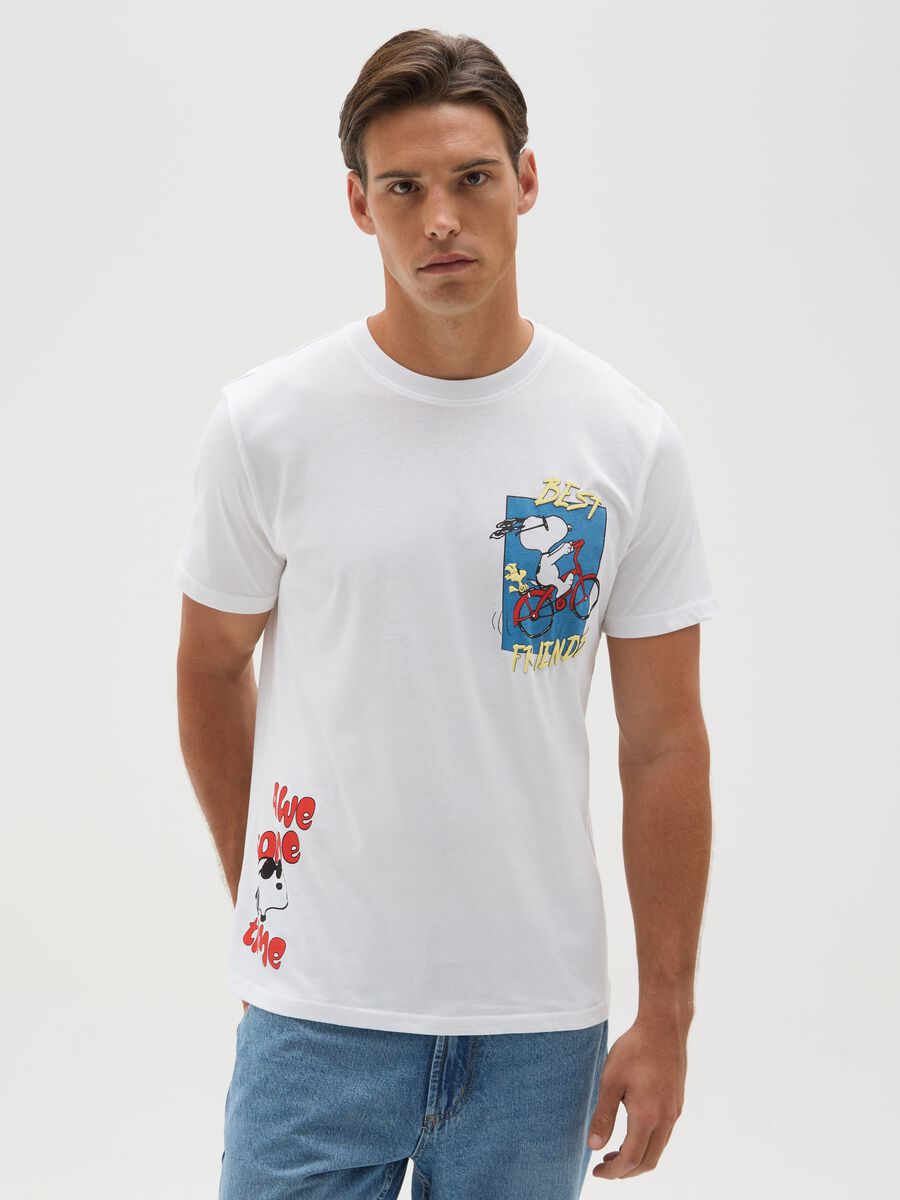Men's pure cotton white T-shirt regular fit with Snoopy print_0