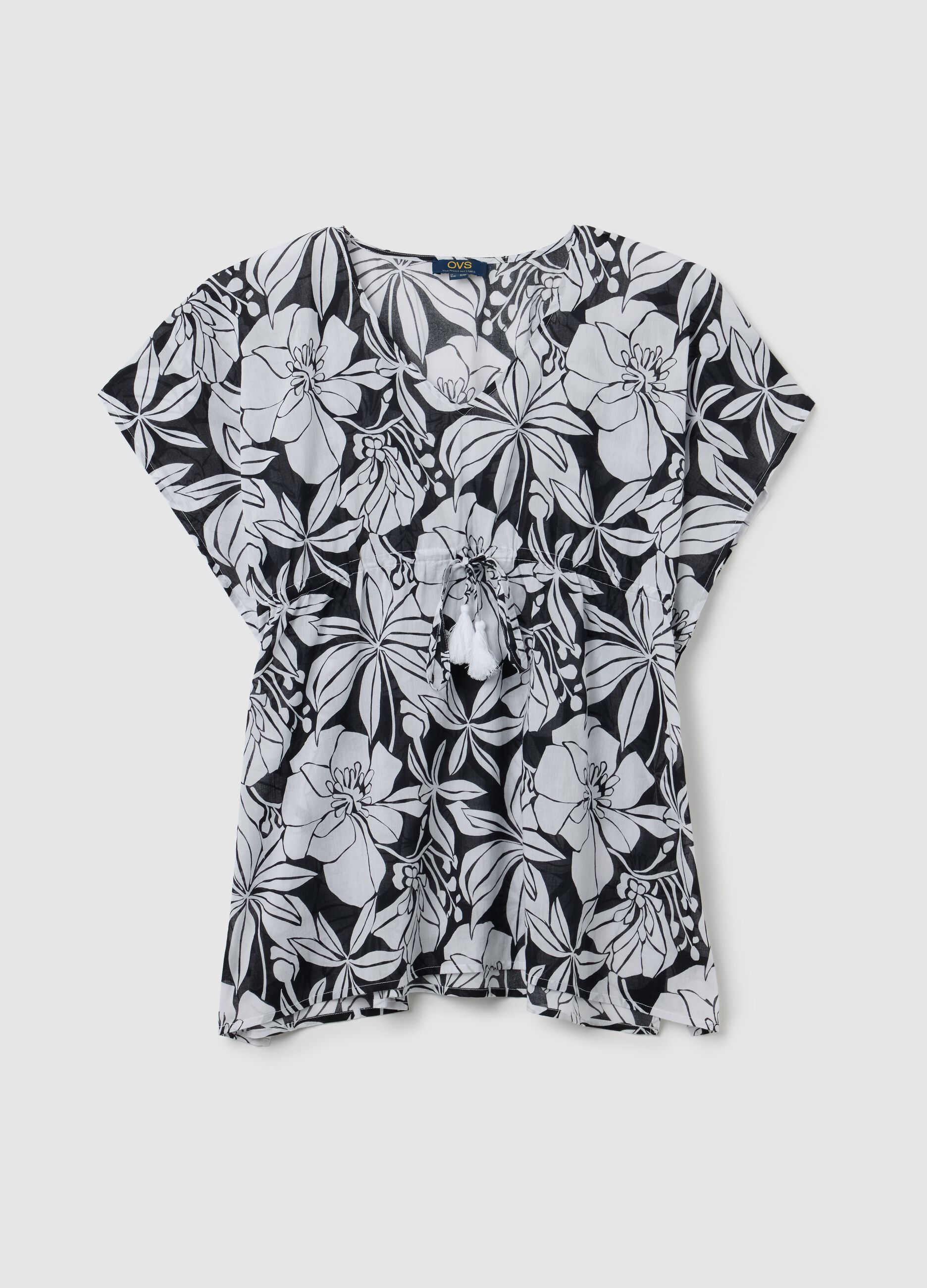 Women’s short multicoloured beach cover-up in 100% cotton