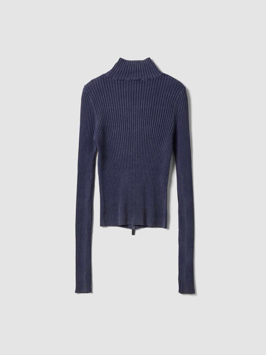 Full-Zip Ribbed Knit Twilight Blue_5