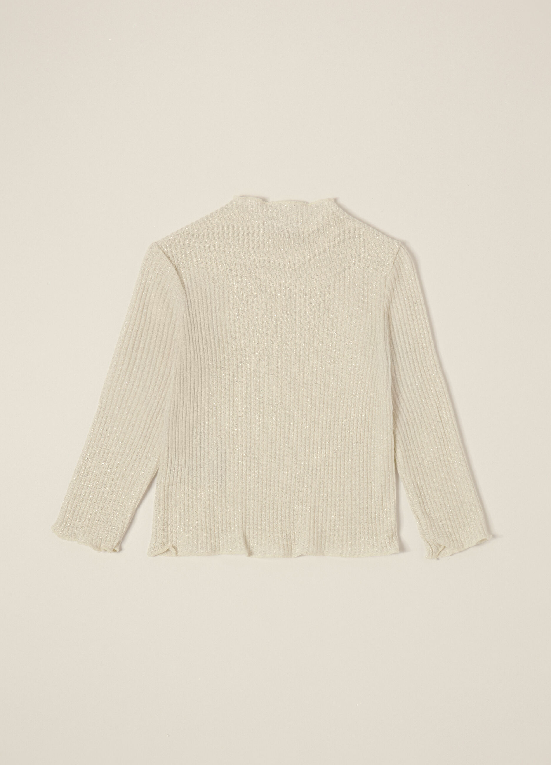 Beige ribbed jumper with metallic fibres